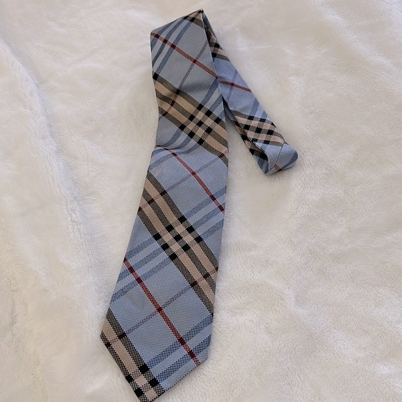 BURBERRY || Authentic Men’s Silk Light Blue & Tan Tartan Tie. Sz. OS - Picture 5 of 12